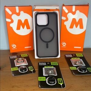 Set of 3 iPhone 15 pro max Black Phone Case with (3) Ring Holders